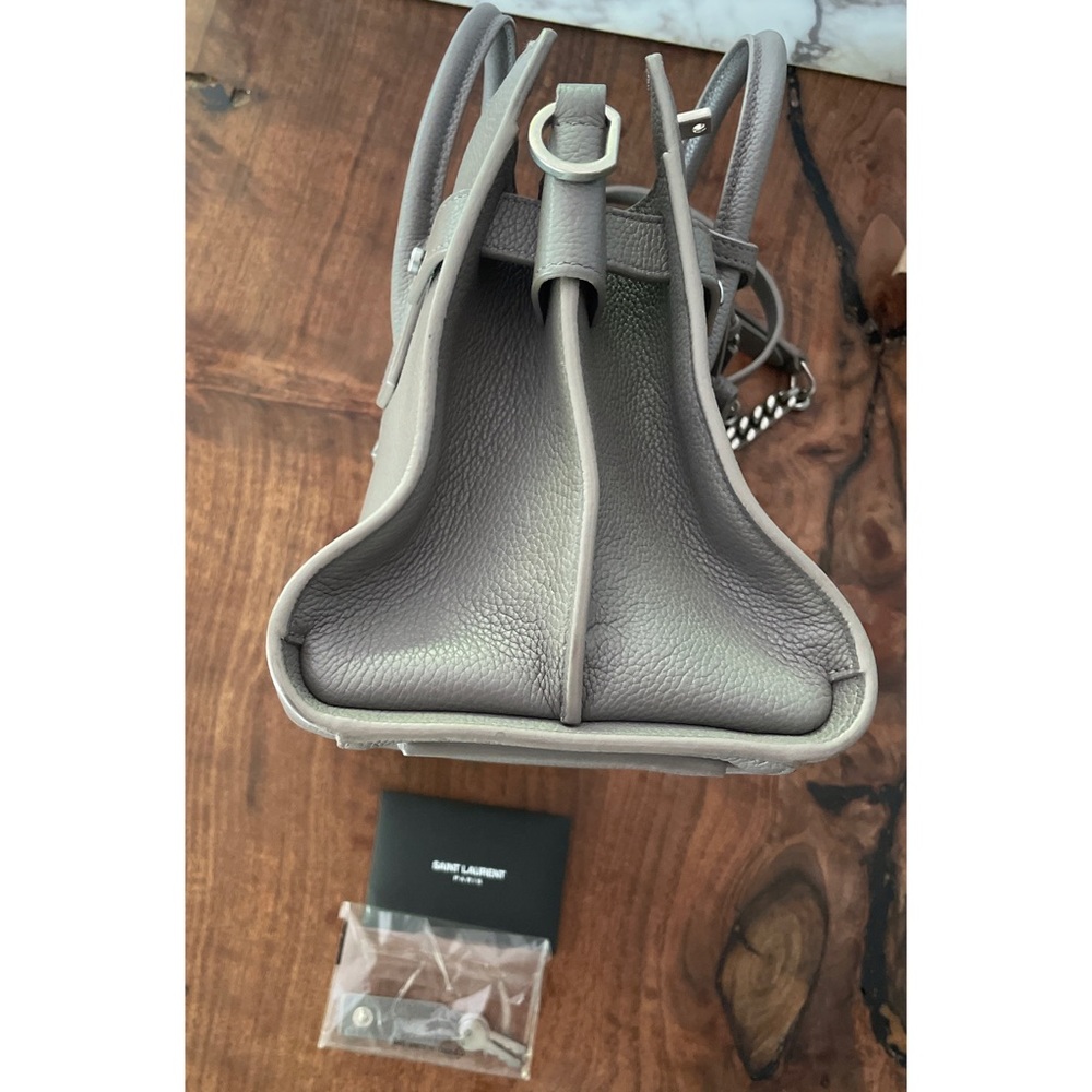 Authentic Saint Laurent Small Grey Baby Sac De Jour Leather Tote Crossbody Bag - Picture 11 of 17